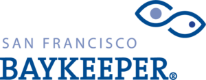 San Francisco Baykeeper logo. Abstract blue fish symbol